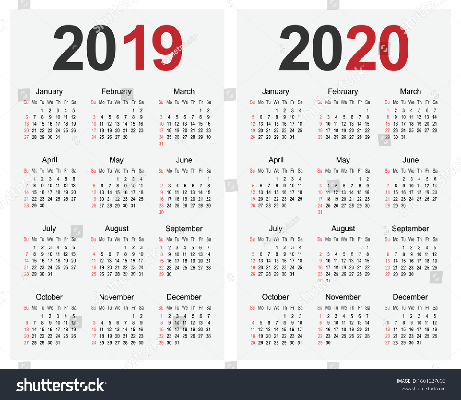 2019 2020 Year Calendar Planner Template Stock Vector (Royalty Free ...