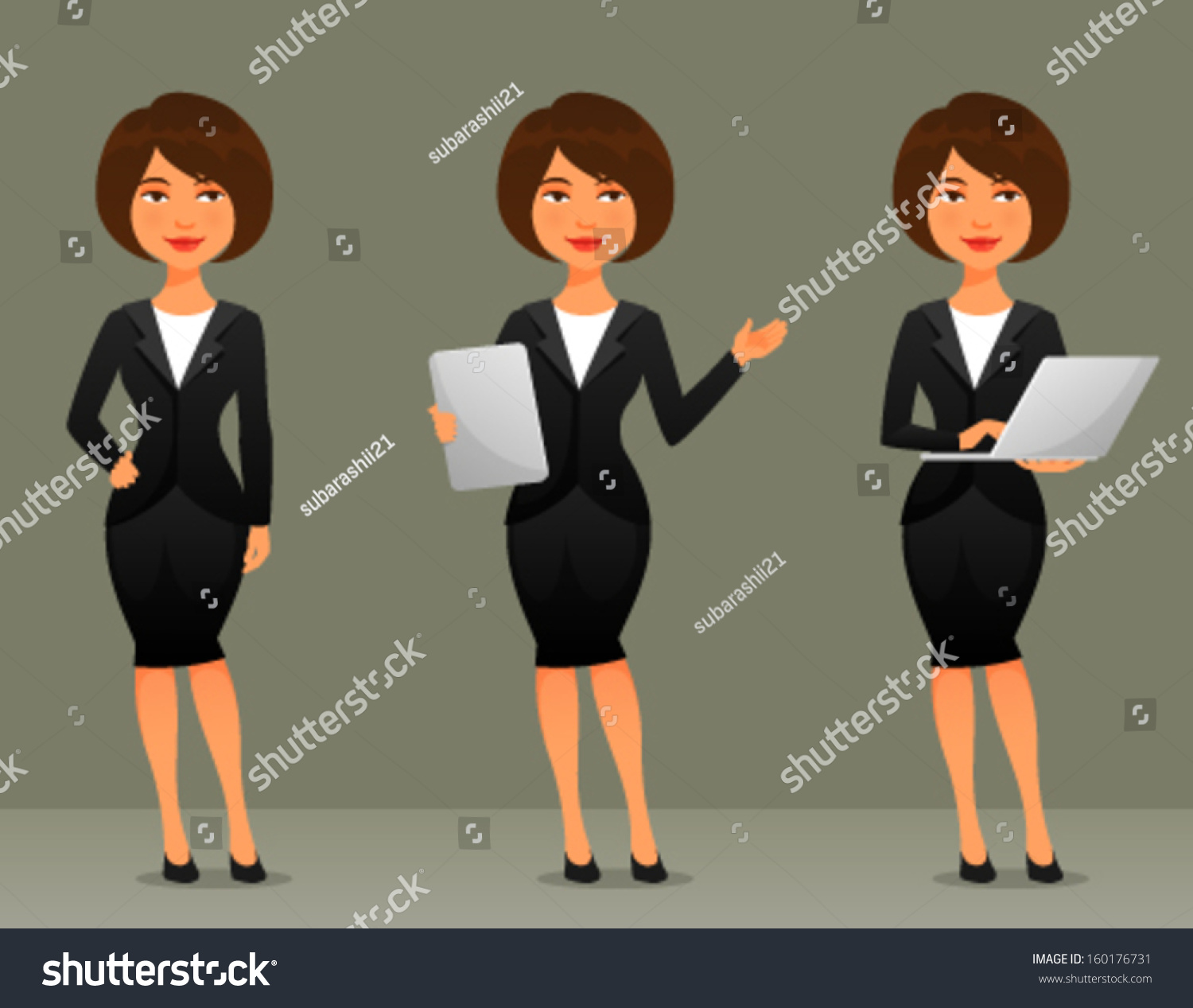 Cute Cartoon Illustration Beautiful Business Woman Stock Vector ...