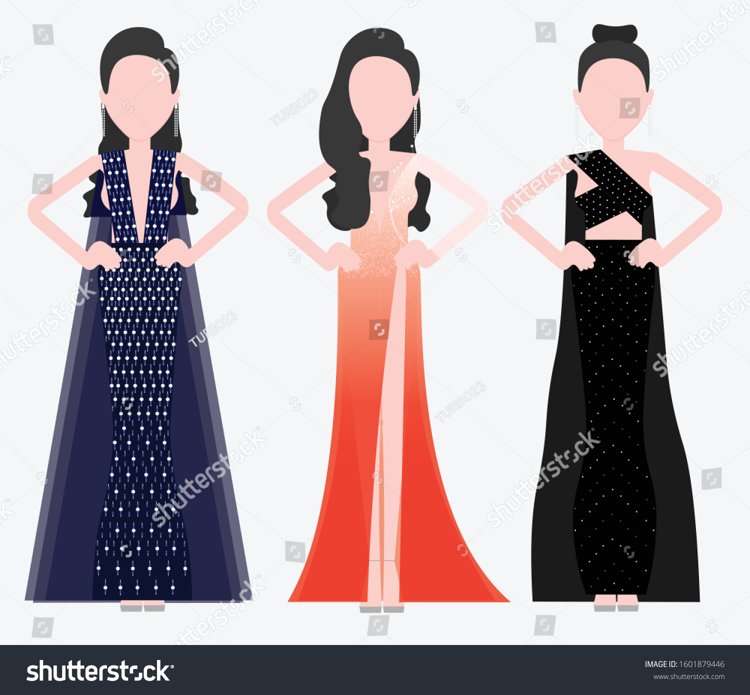 Cartoon Flat Collection Model Evening Gown Stock Vector (Royalty Free ...