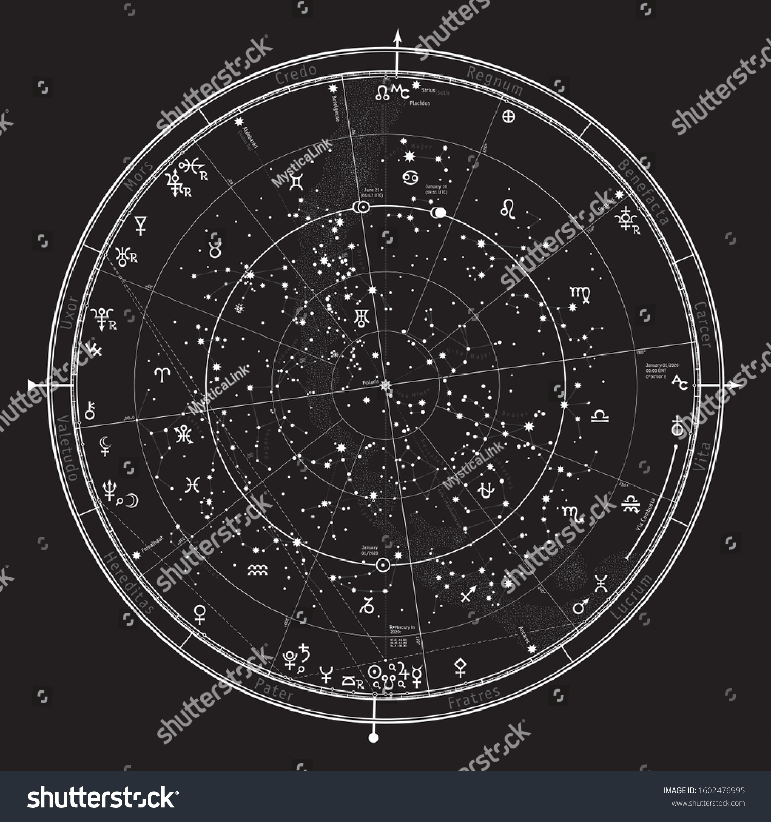 Astrological Celestial Map Northern Hemisphere General Stock Vector ...