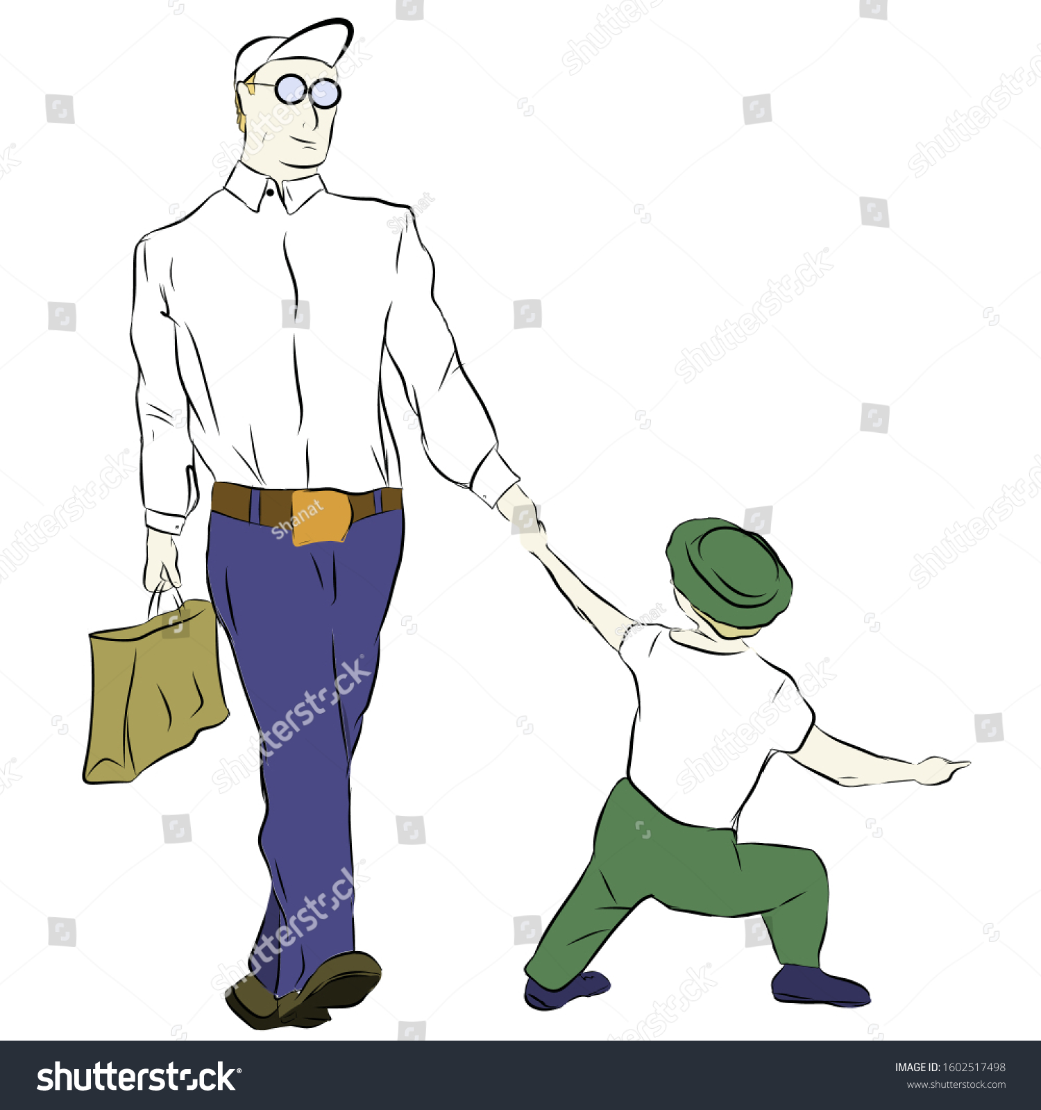 Sketch Father Son Go Holding Hands Stock Vector (Royalty Free ...