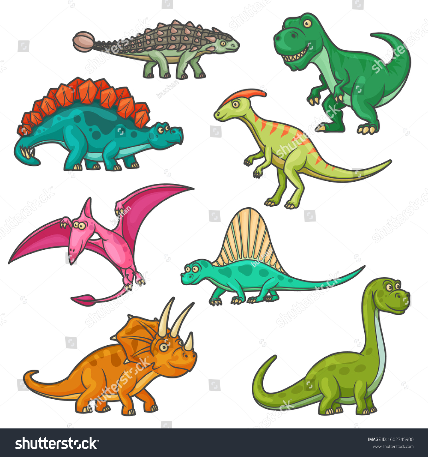 Cartoon Dinosaur Characters Funny Dinos Vector Stock Vector (Royalty ...