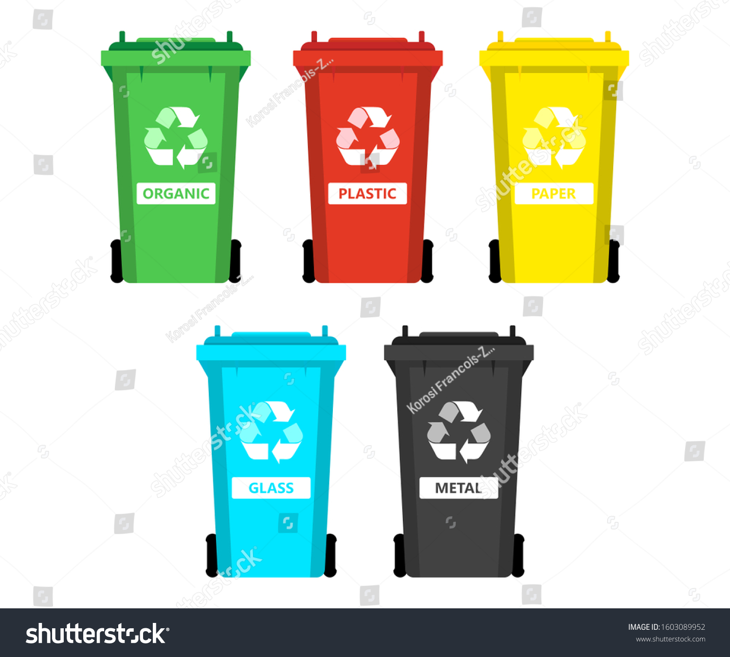 Recycling Bins Set Trash Cans Different Stock Vector (Royalty Free ...