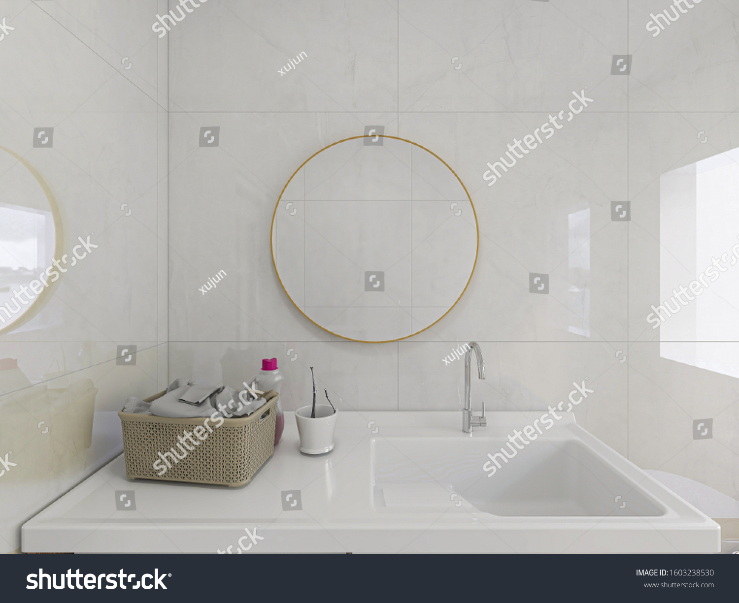 3d Renderingclean Modern Residential Bathroom Toilet Stock Illustration ...