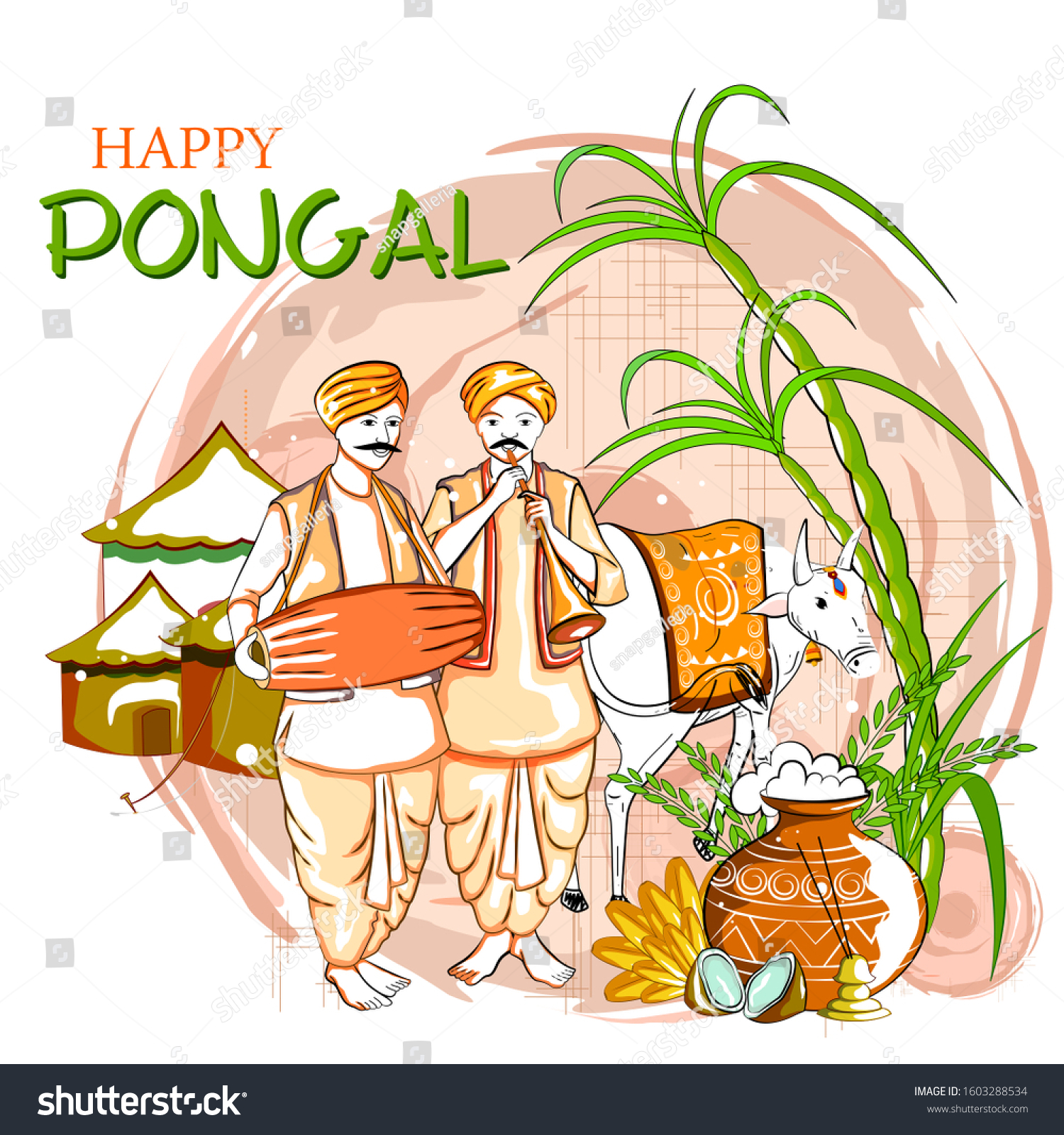 Easy Edit Vector Illustration Happy Pongal Stock Vector (Royalty Free ...