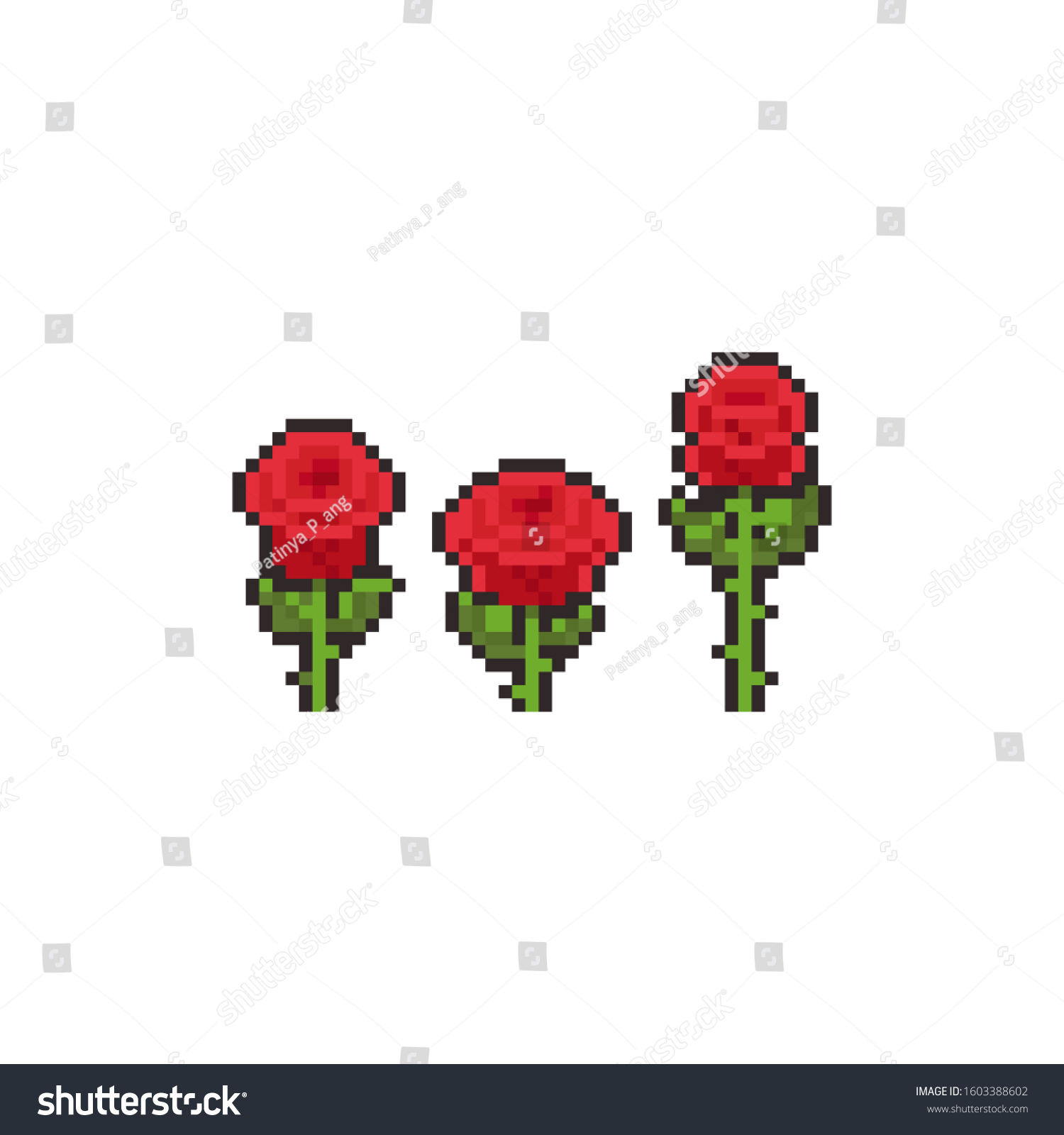 Pixel Art Cartoon Rose Icon Set Stock Vector (Royalty Free) 1603388602 ...