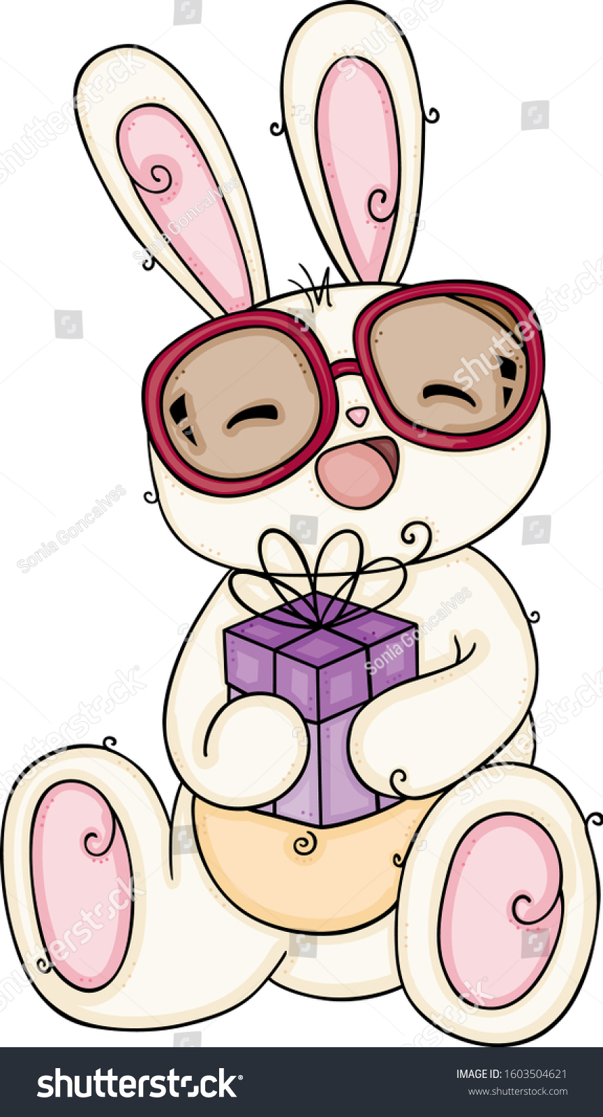 Cute Bunny Glasses Holding Small T Stock Vector Royalty Free 1603504621 Shutterstock 8929