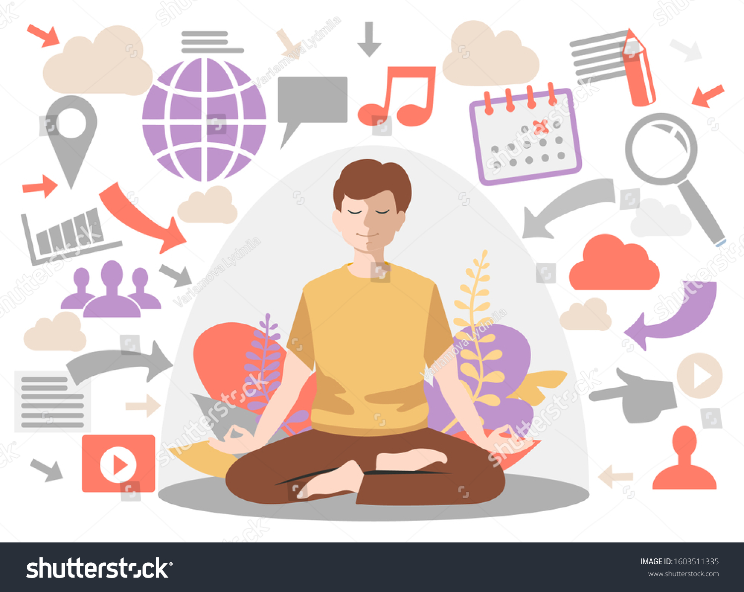 Personal Space Concept Man Introvert Meditation Stock Vector (Royalty ...