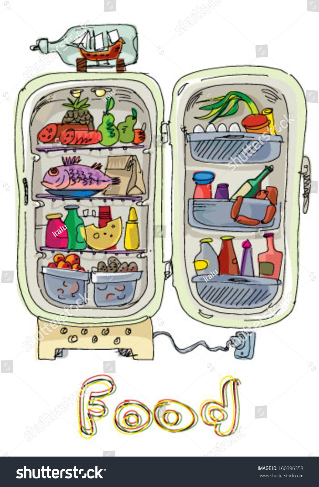 Холодильник с едой нарисованный