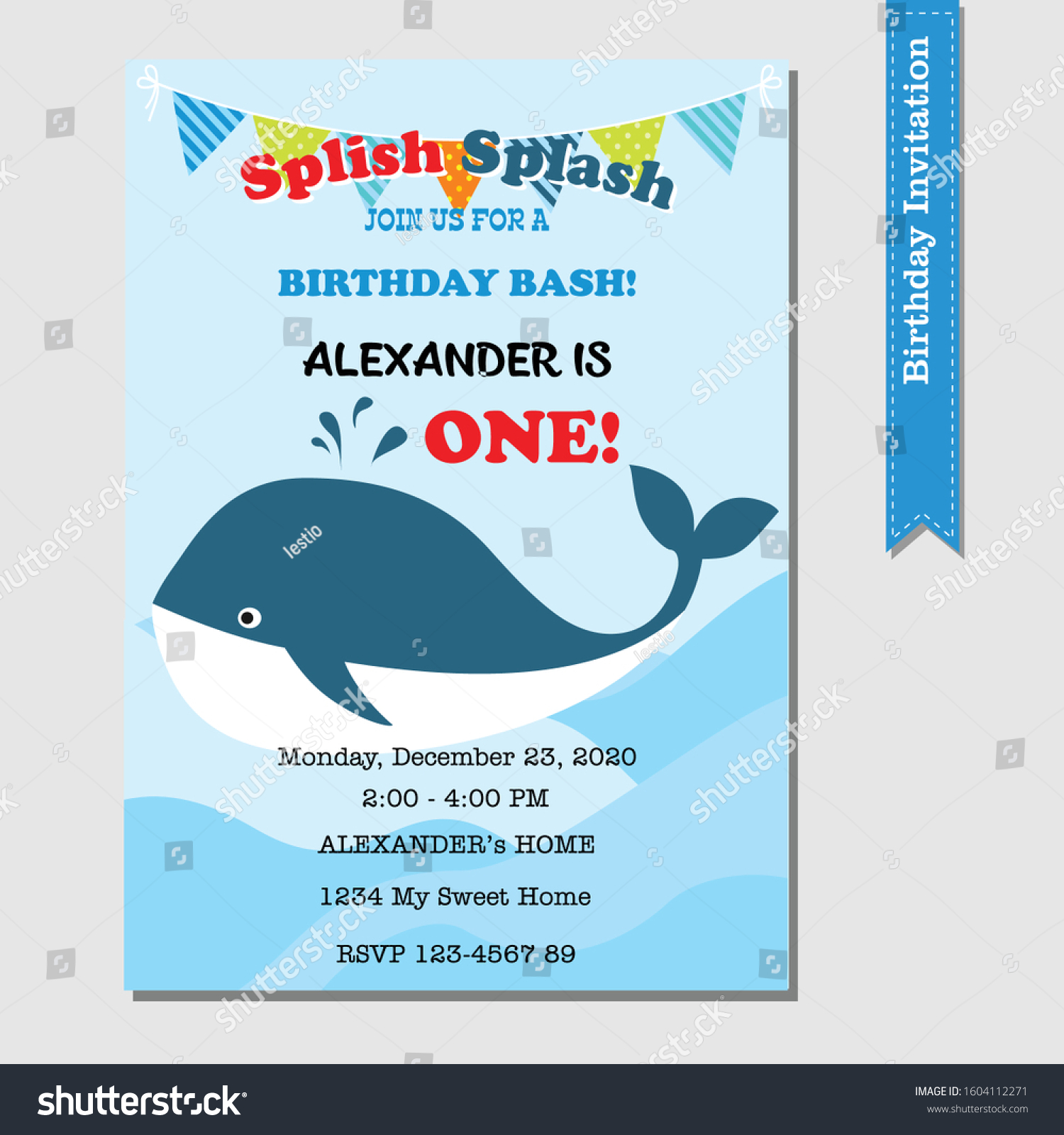 Whale Theme Birthday Invitation Under Sea Stock Vector (Royalty Free ...