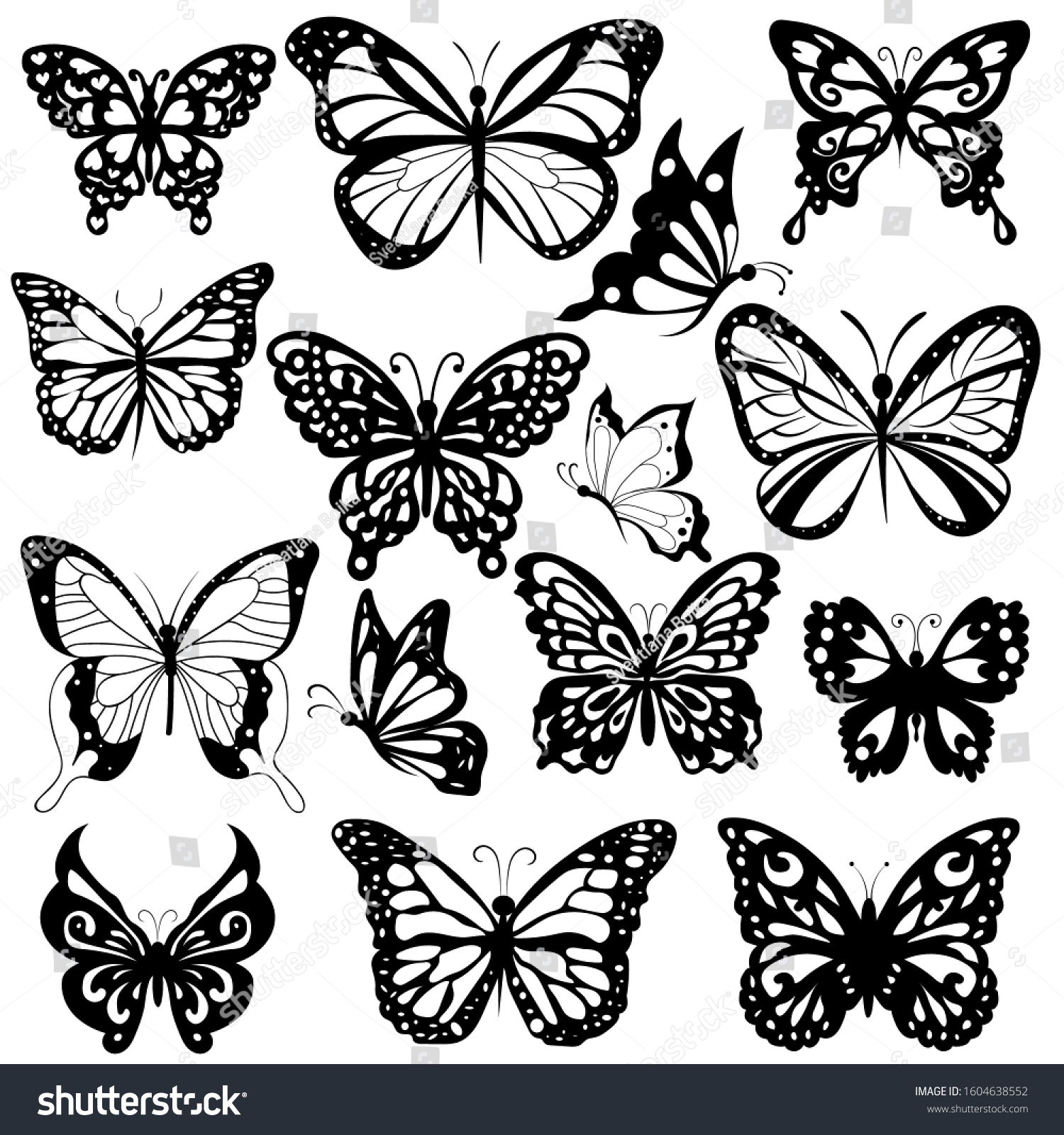 Butterfly Set Coloring Tattoo Insect Vector Stock Vector (Royalty Free ...