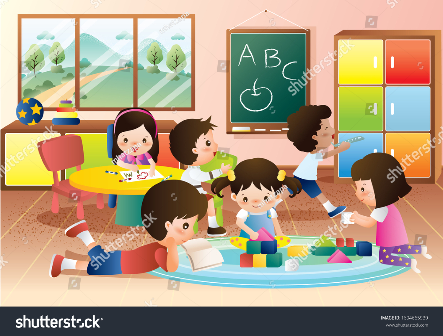 Kindergarten Kids Playing Learning Class Stock Vector (Royalty Free ...