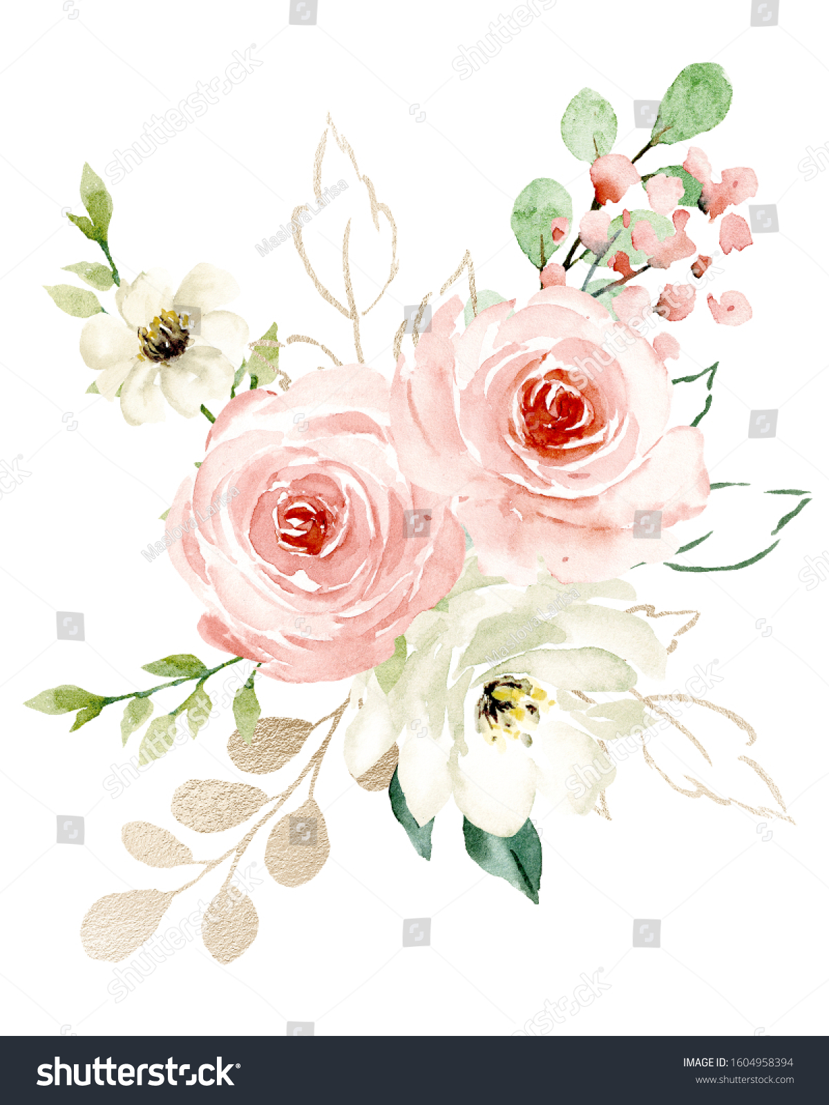 Pink Flowers Bouquet Watercolor Floral Clip Stock Illustration ...