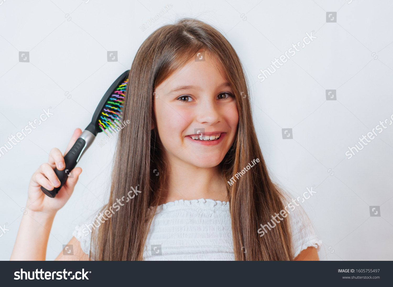 Cute Smiling Little Girl Combing Her Stock Photo 1605755497 | Shutterstock