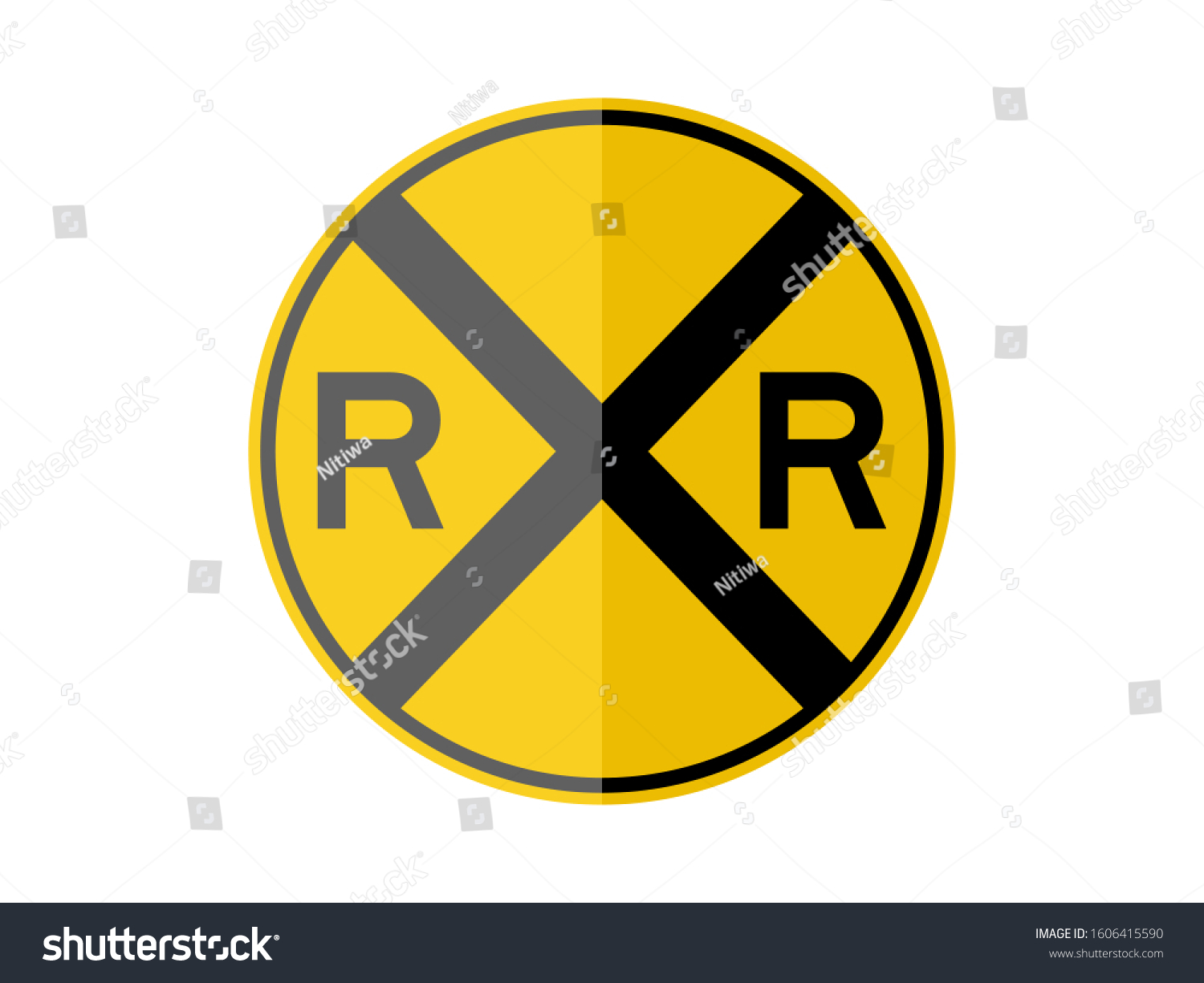 Isolated Railroad Crossing Sign On Yellow Stock Vector (Royalty Free ...