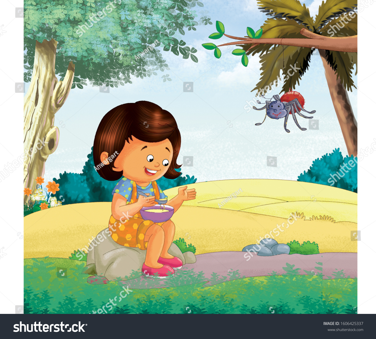 girl sitting against tree cartoon