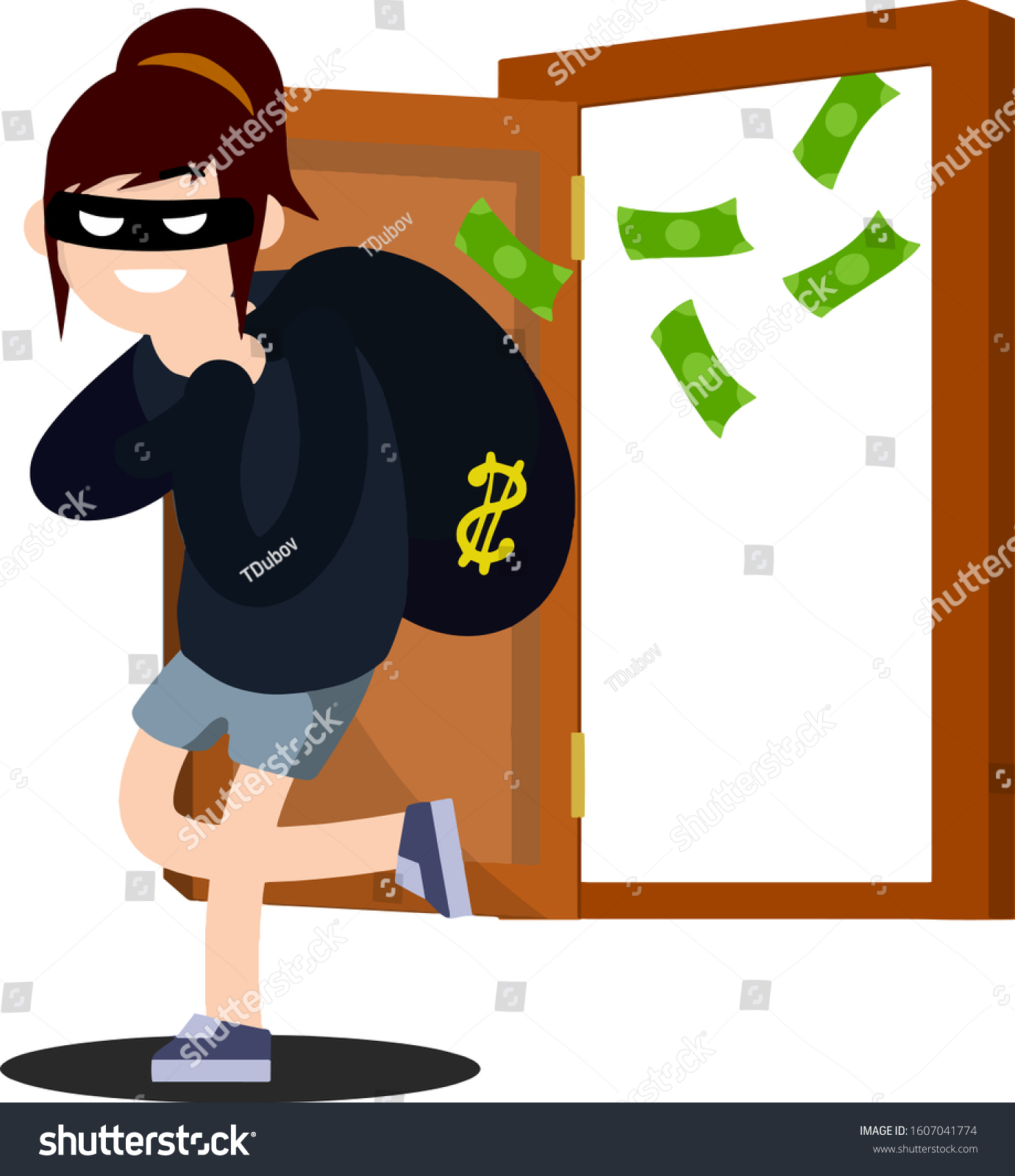 Thief Bag Money Funny Criminal Woman Stock Vector Royalty Free Shutterstock