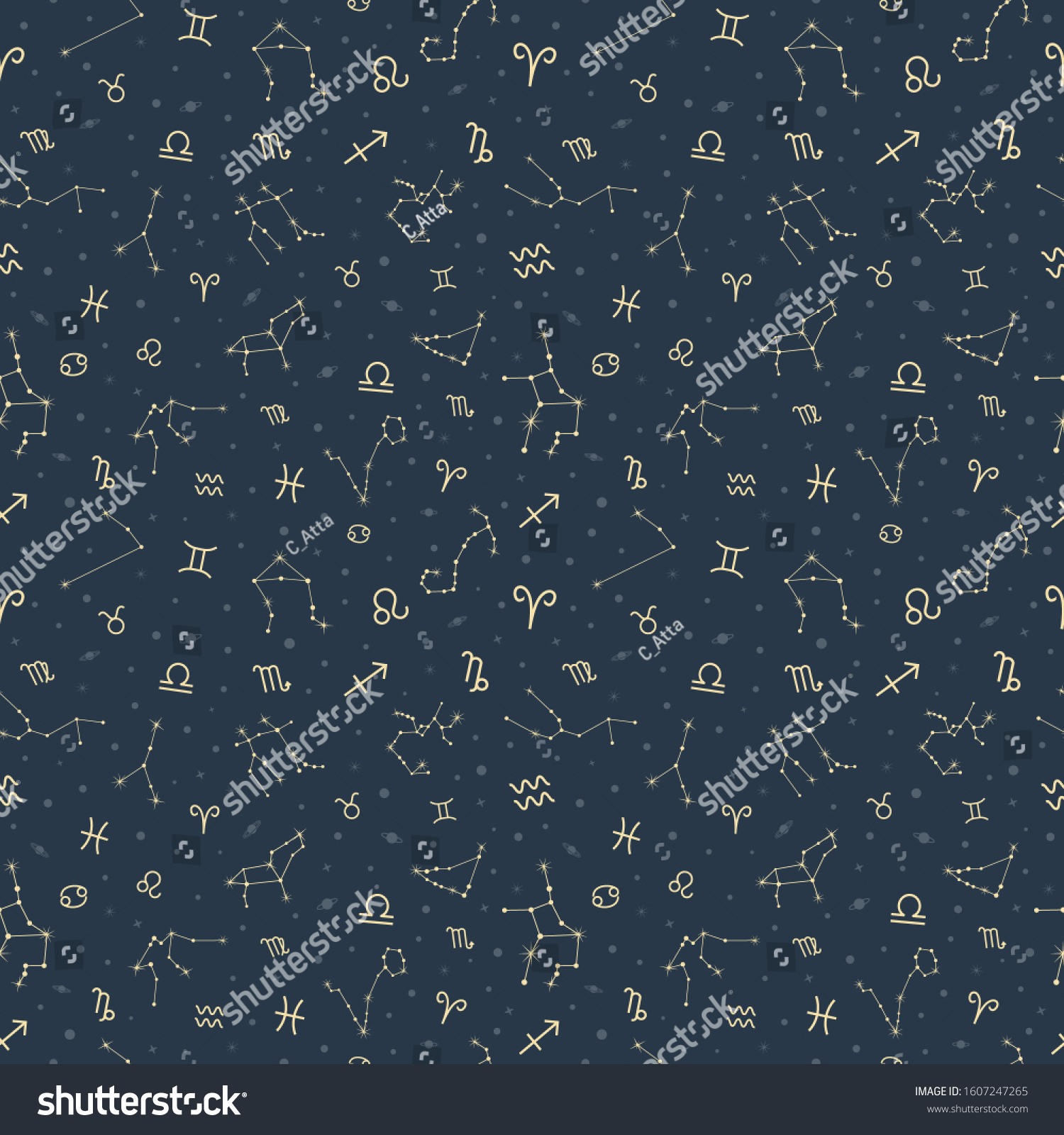 Gold Zodiac Symbols Constellation Star Seamless Stock Vector (Royalty ...