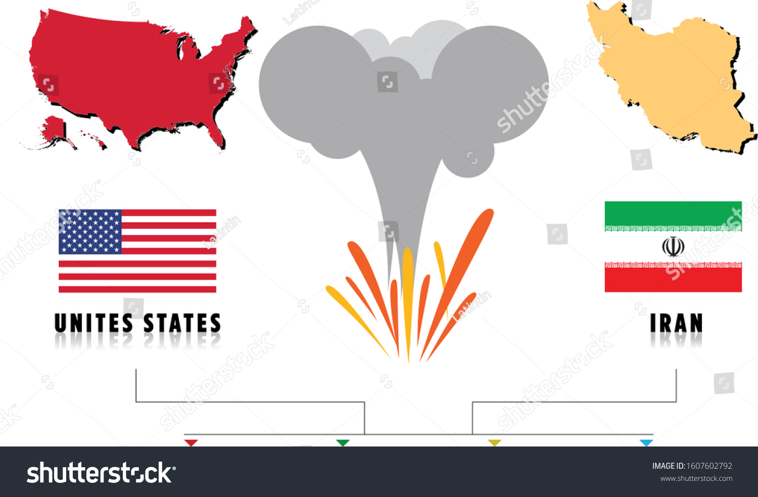 America Iran War Tension Infographic Map Stock Vector (Royalty Free