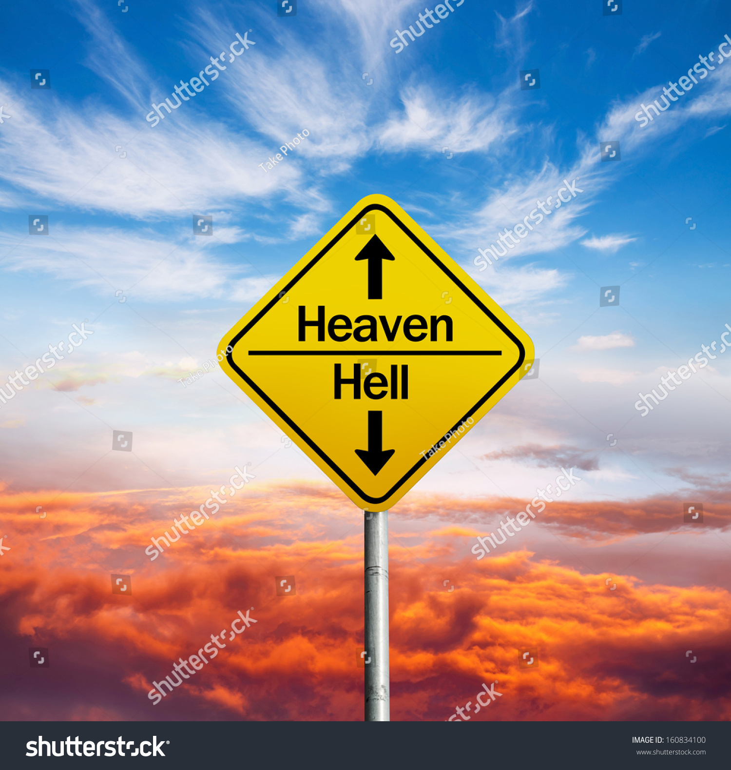 Signboard Showing Direction Heaven Hell Down Stock Photo 160834100 ...