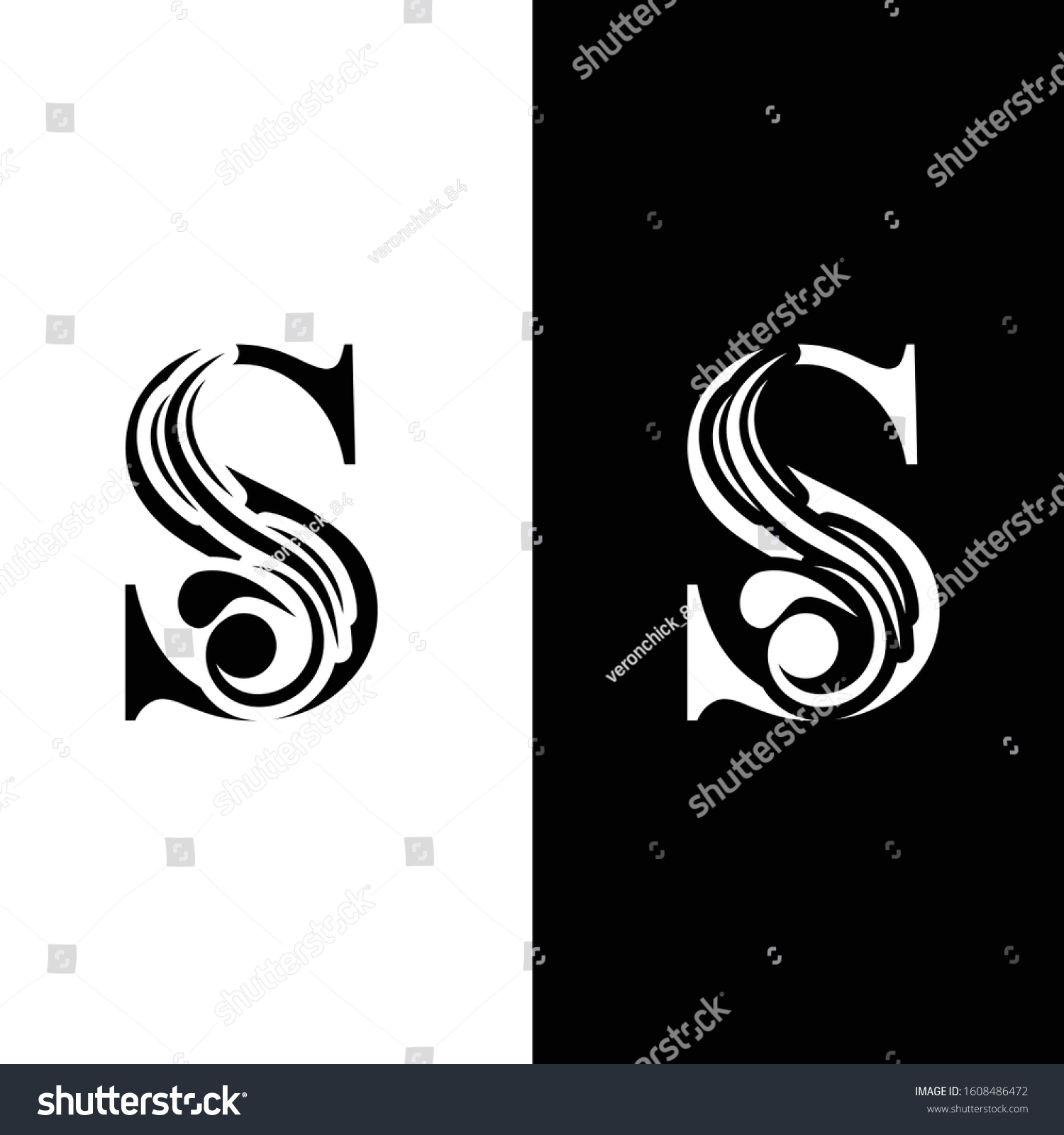 Letter S Black White Flower Alphabet Stock Vector (Royalty Free ...