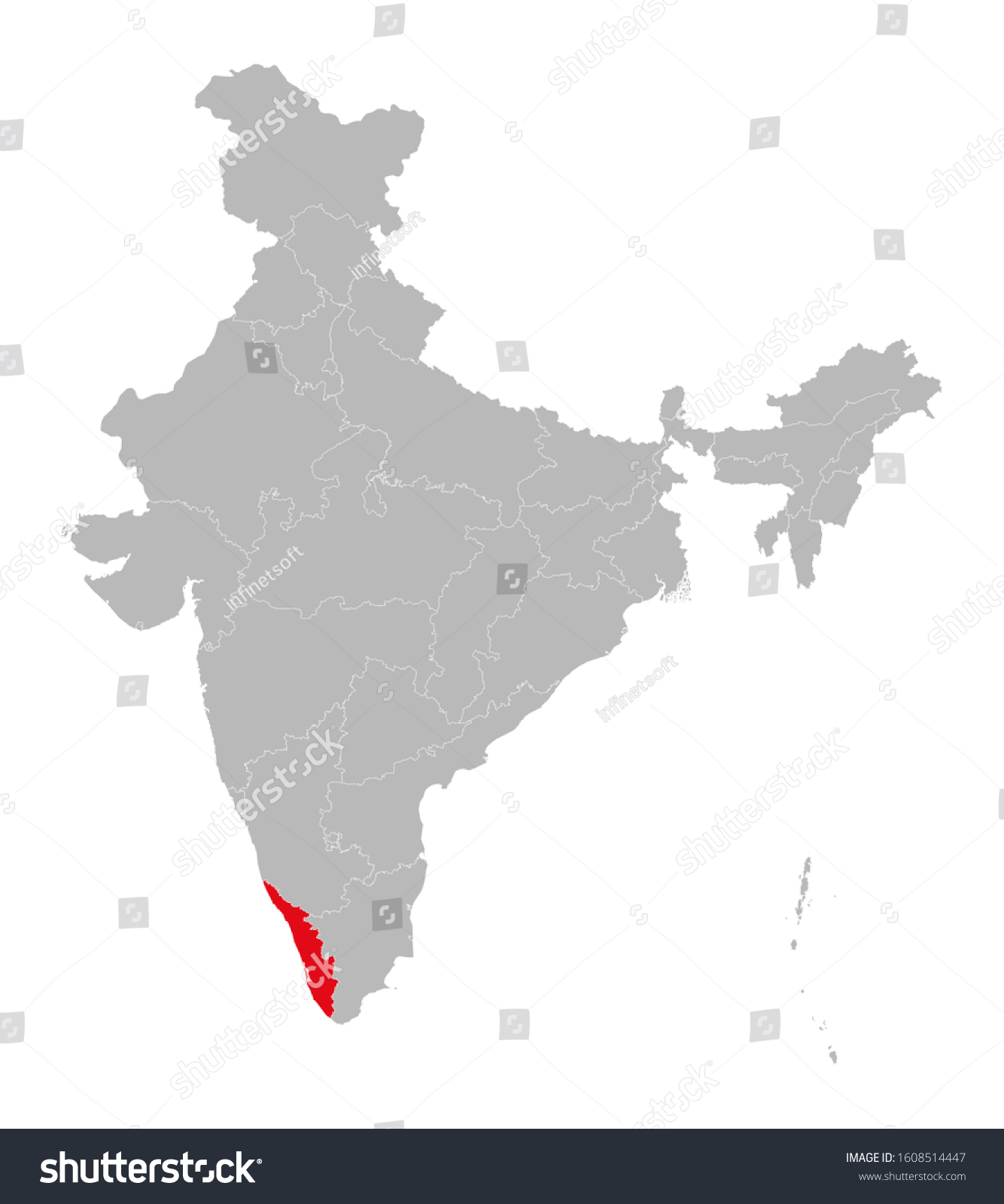 Kerala State Map Highlighted On Indian Stock Vector (Royalty Free ...