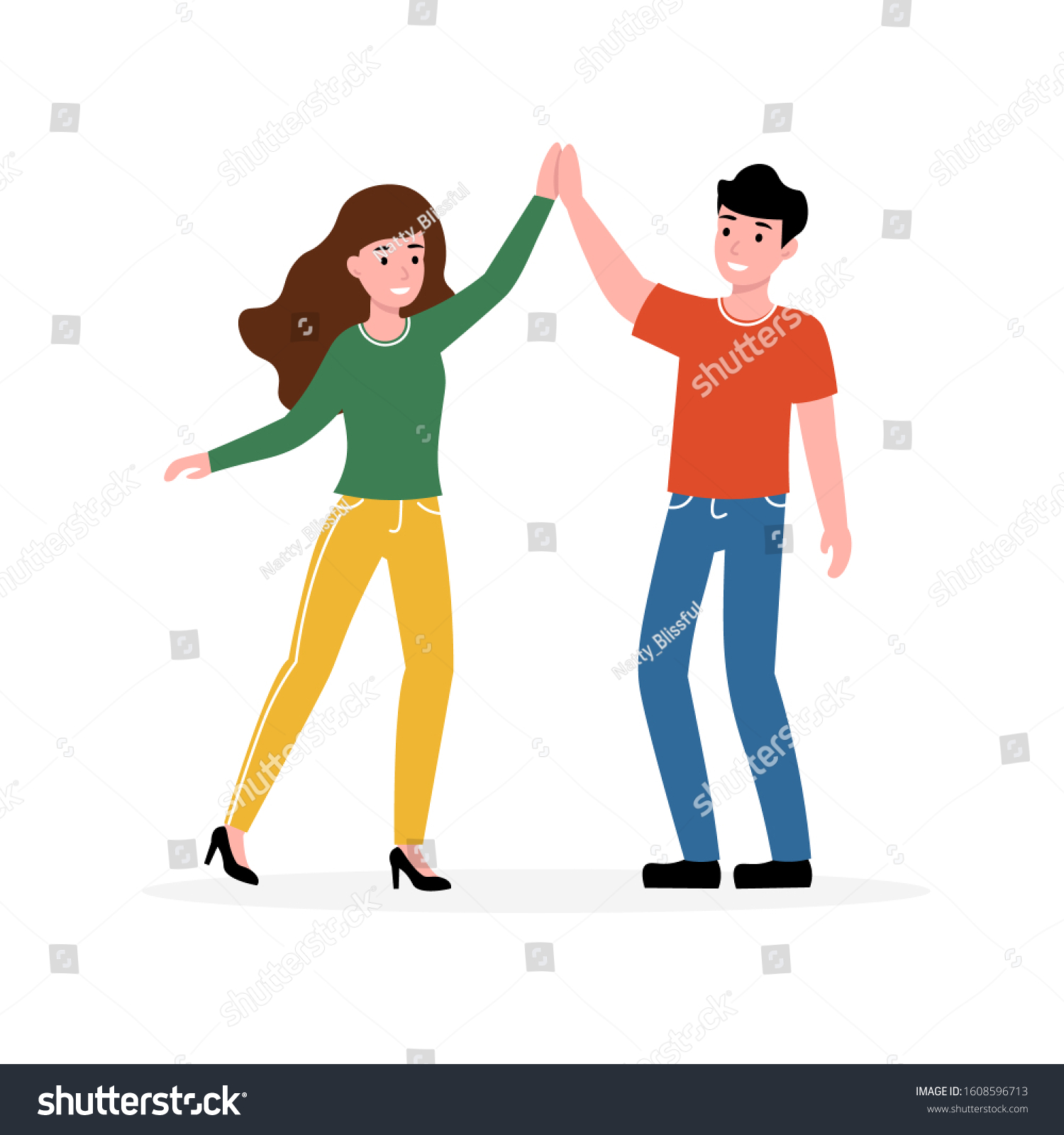 Two People Woman Man Giving High Stock Vector (Royalty Free) 1608596713 ...