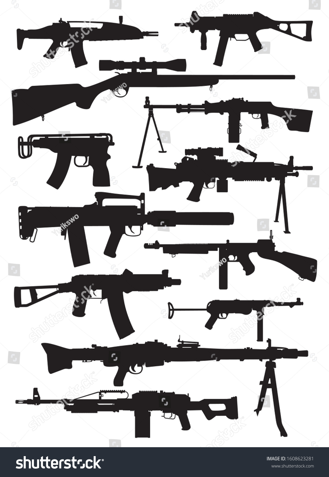 Large Set Weapon Silhouettes Vector Illustration Stock Vector (Royalty ...