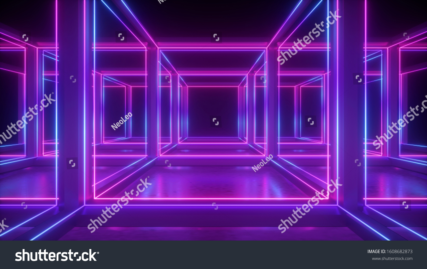 3d Render Abstract Neon Geometric Background Stock Illustration ...