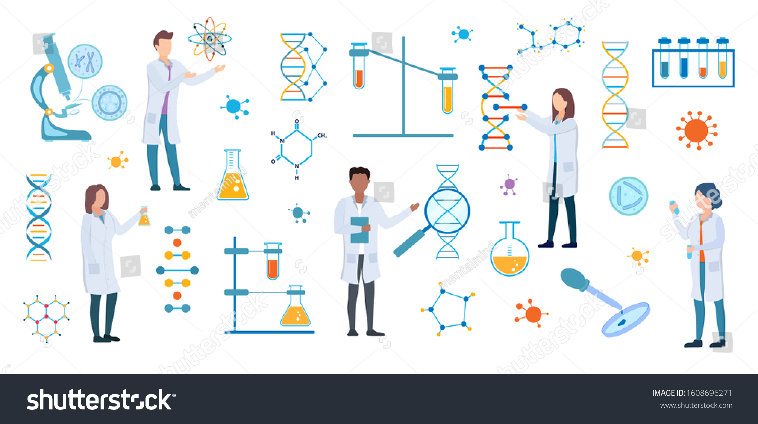 Set Dna Medical Science Researchers Microbiologists Stock Vector ...