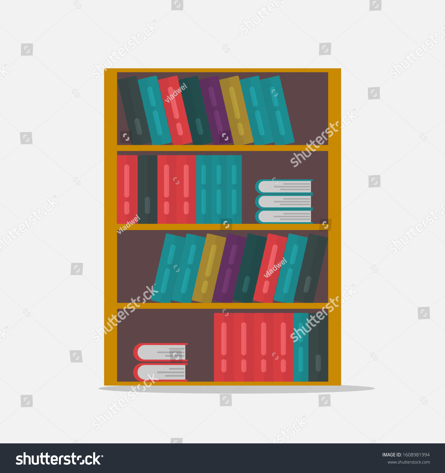 Big Bookshelf Vector Illustration Isolated Flat Stock Vector (Royalty ...