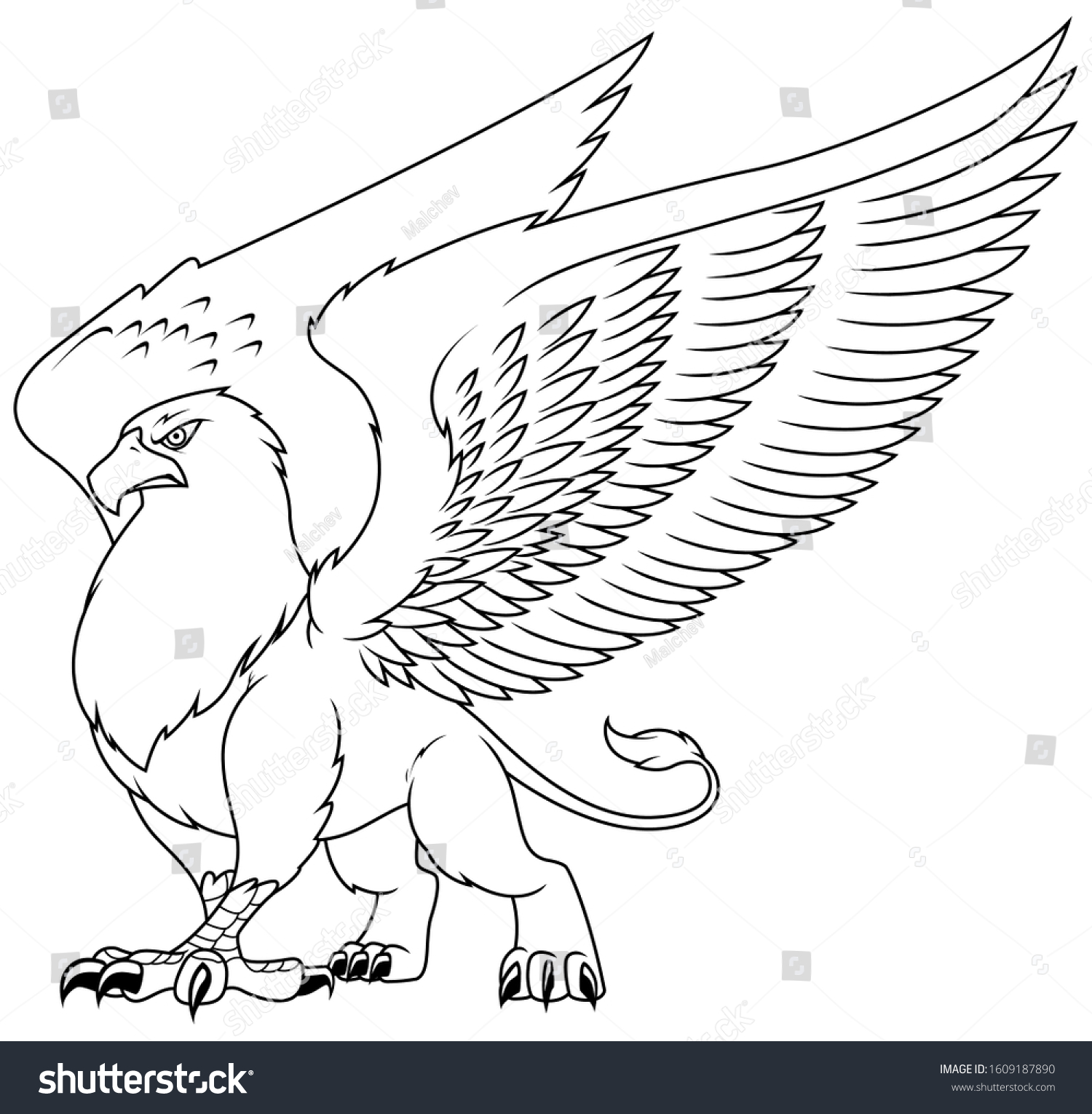 Cartoon Fantasy Griffin Line Art Illustration Stock Vector (Royalty ...