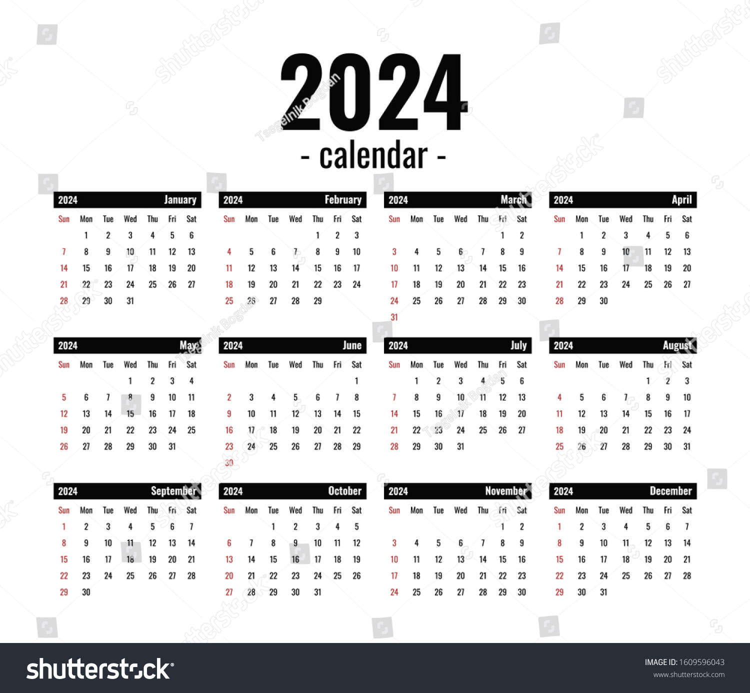 2024 Calendar Template On Wall Black Stock Vector (Royalty Free ...
