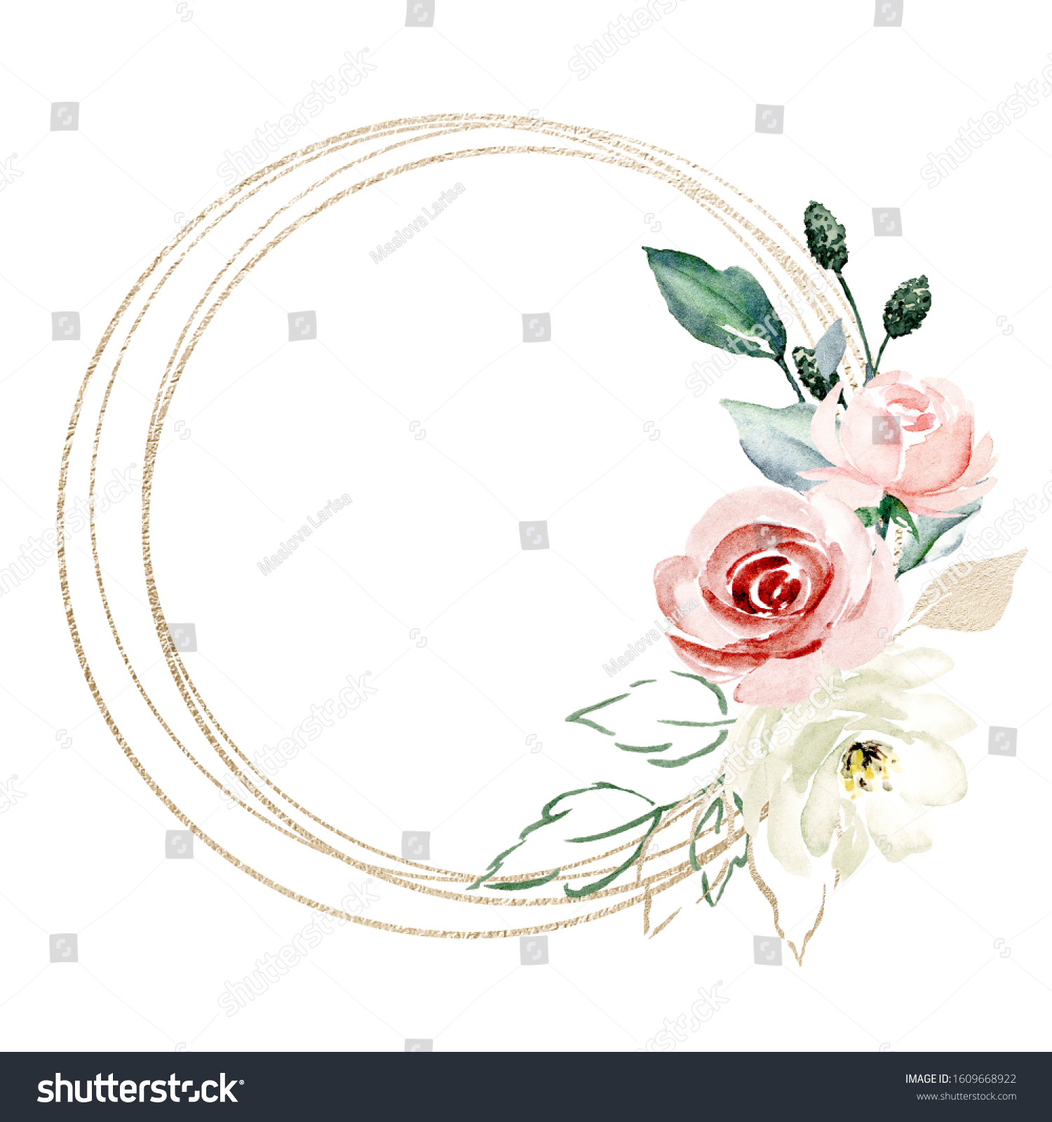 Gold Frame Wreath Geometric Border Watercolor Stock Illustration ...