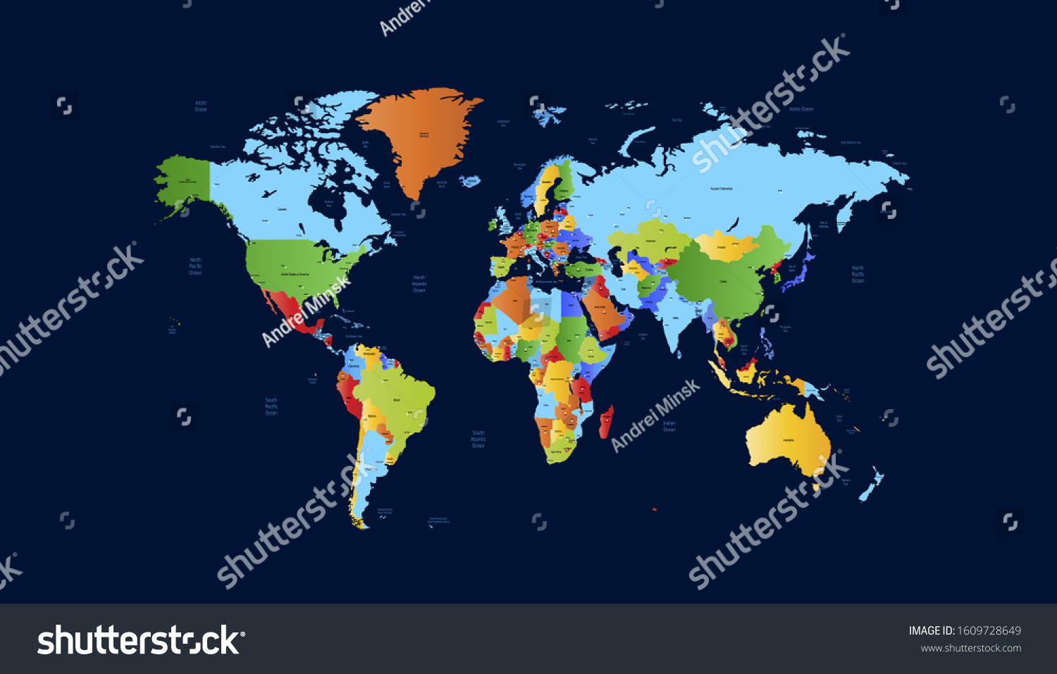 World Map Color Vector Modern Stock Vector (Royalty Free) 1609728649 ...