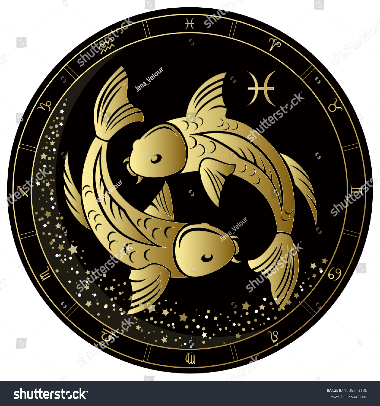 Pisces Zodiac Sign Golden Circle On Vetor Stock Livre De Direitos Shutterstock