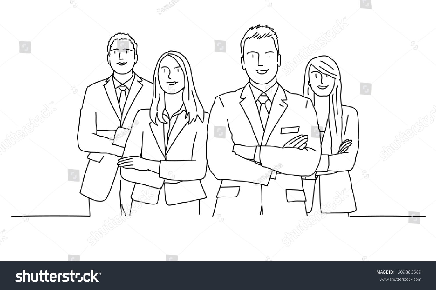 Line Drawing Business People Business Team Stock Vector (Royalty Free ...