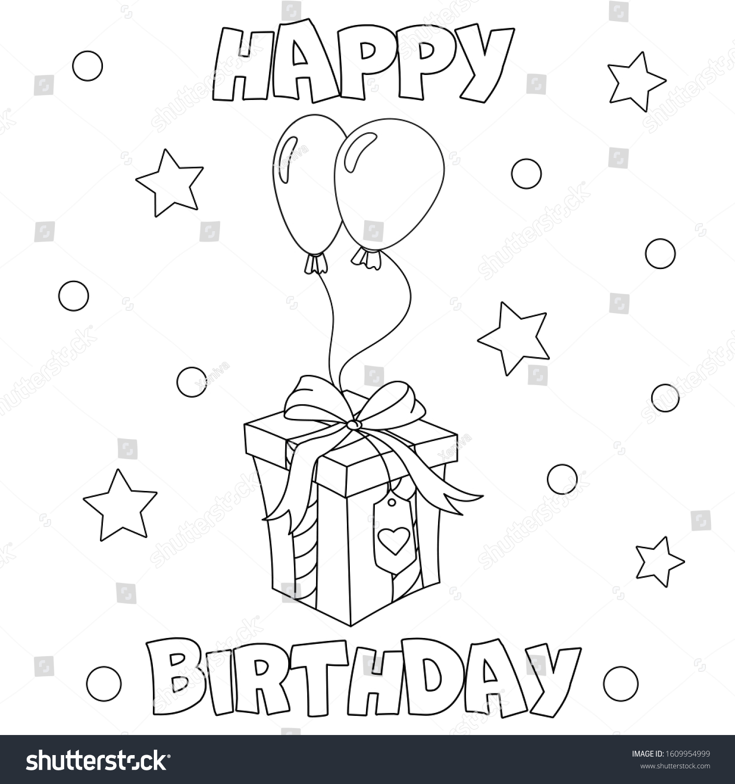 Coloring Page Happy Birthday Gift Box Stock Vector (Royalty Free ...