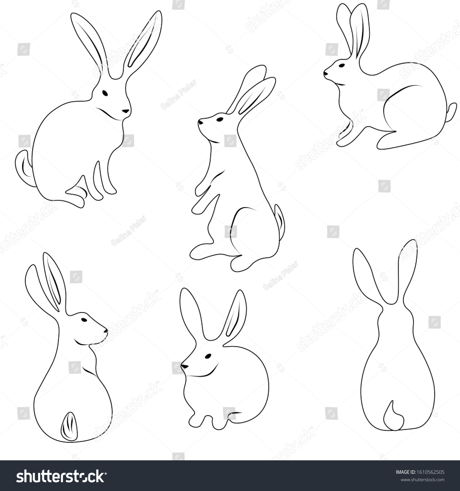 Set Cute Easter Contour Rabbits Isolated Stock Vector (Royalty Free ...