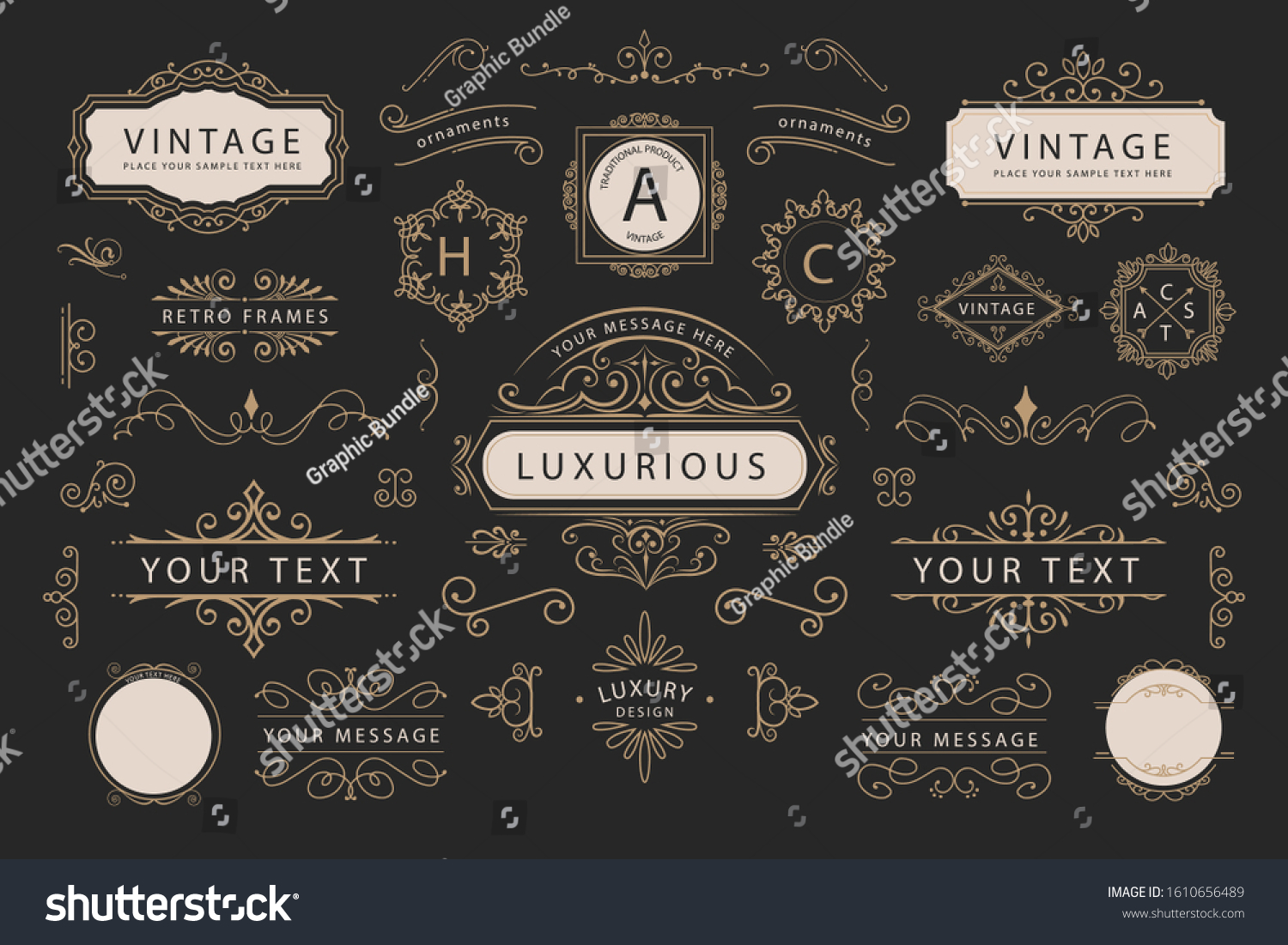 Vintage Ornamental Logos Collection Black Background Stock Vector ...