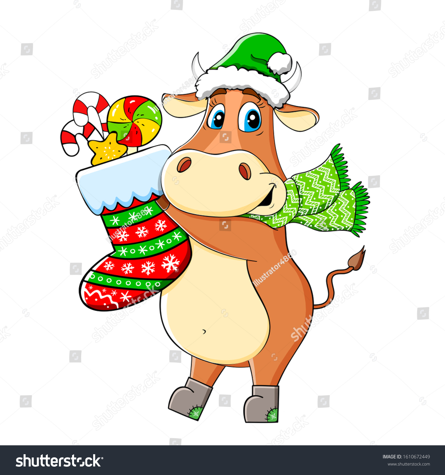 Новогодняя открытка с изображением коровы