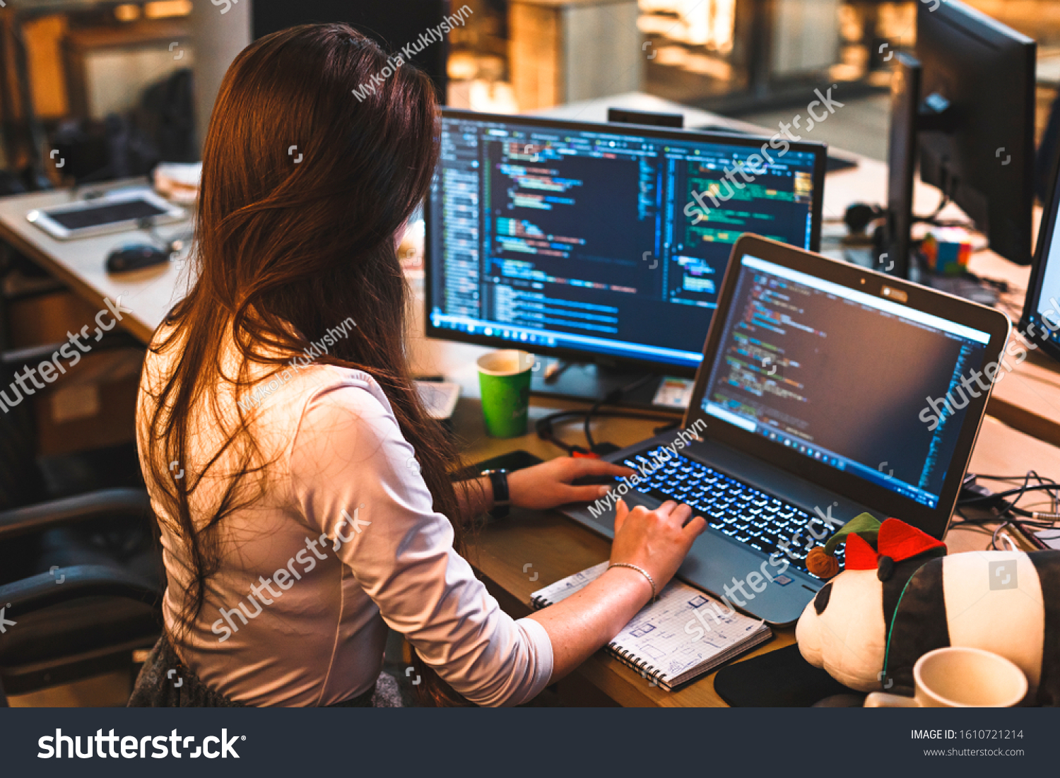 Programmer Girl Works Computer Stock Photo 1610721214 | Shutterstock