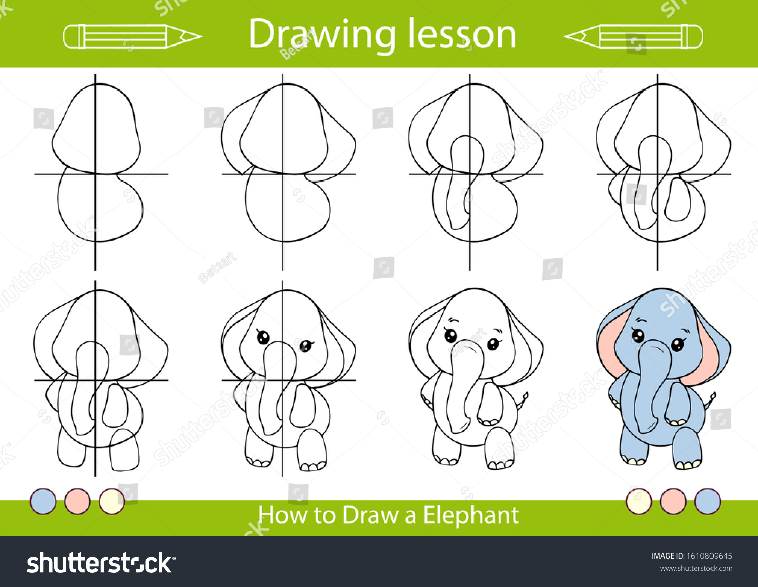 Drawing Tutorial Elephant Step By Step Stock Vector (Royalty Free ...