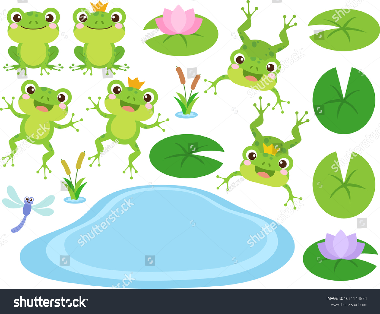 Set Cute Frog Frog Prince Cartoon Stock Vector (Royalty Free ...