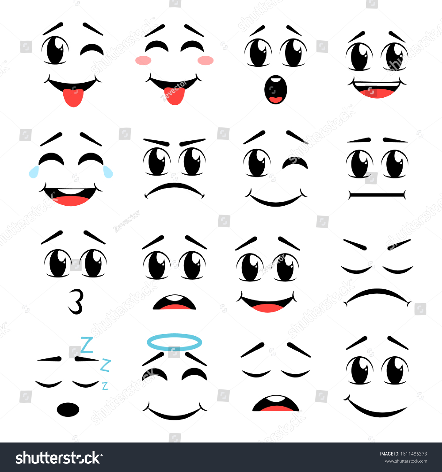 Cartoon Faces Expressive Eyes Mouth Smiling Stock Vector (Royalty Free ...