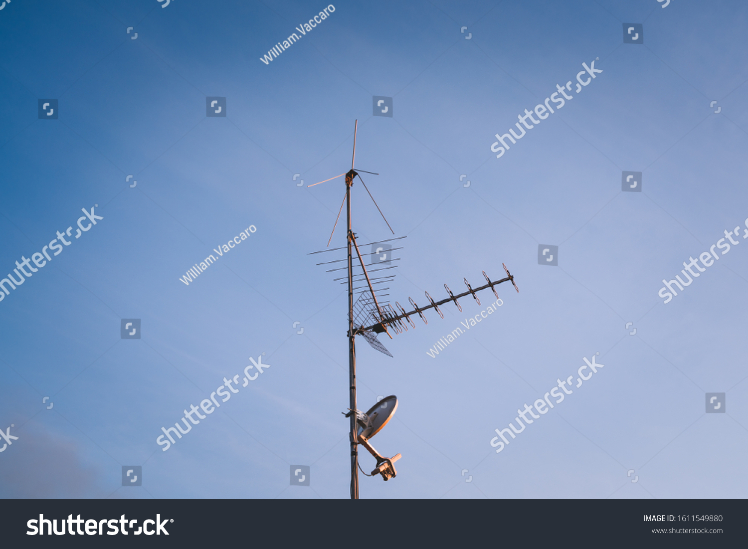 Isolated Antenna Satellite Blue Sky Background Stock Photo 1611549880