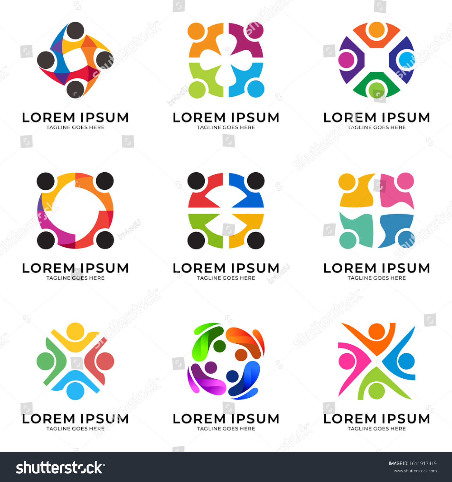 Colorful People Community Logo Collection Set Stock Vector (Royalty ...