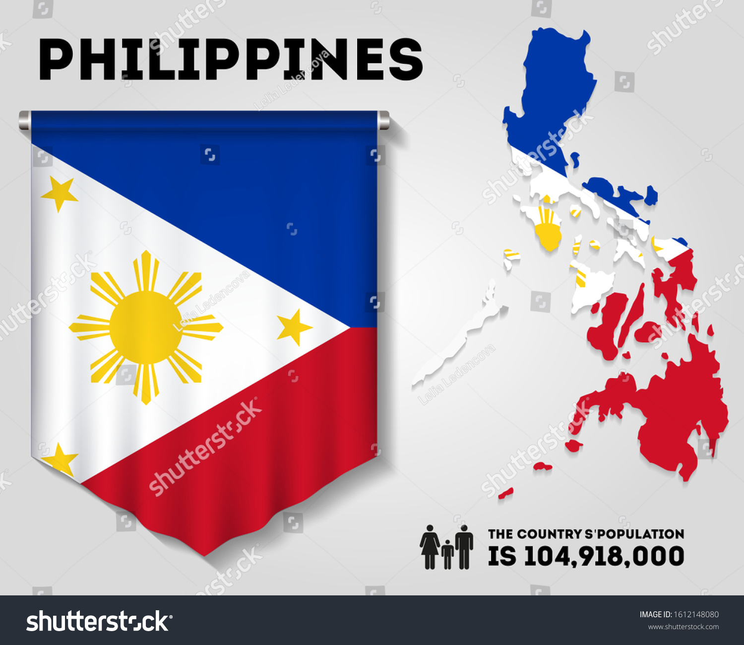 Realistic Pennant Map Flag Philippines Country Stock Vector (Royalty ...