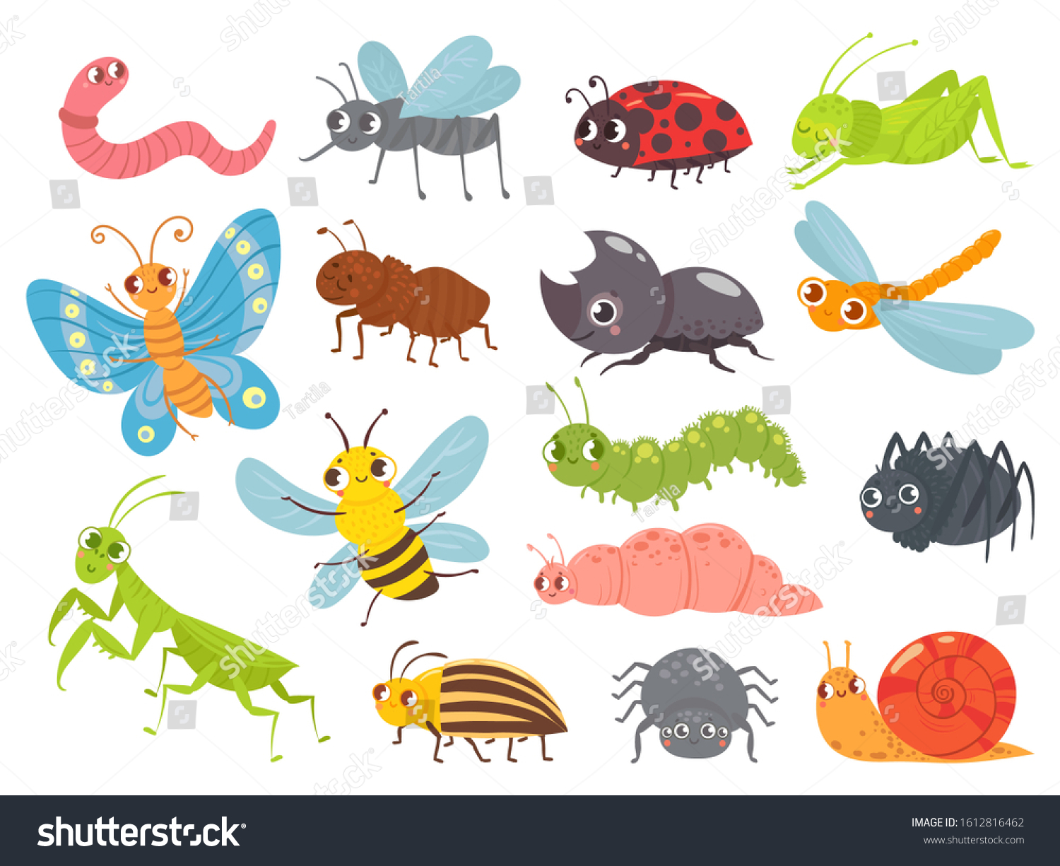 Cute Cartoon Insects Funny Caterpillar Butterfly Stock Illustration ...