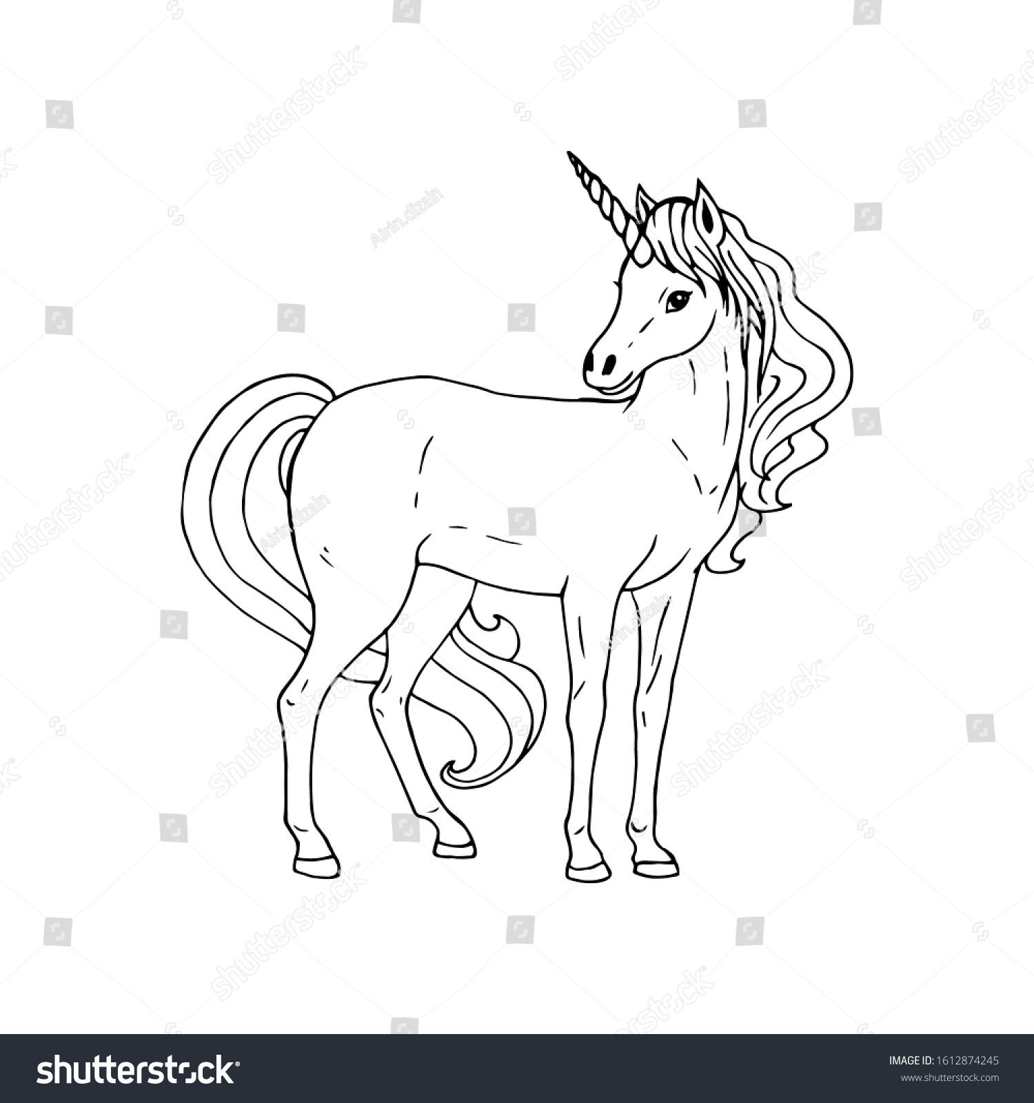 Hand Drawn Unicorn Retro Realistic Animal Stock Vector (royalty Free 